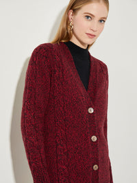 Cozy Cable Knit Duster Cardigan, Scarlet Red/Black | Misook