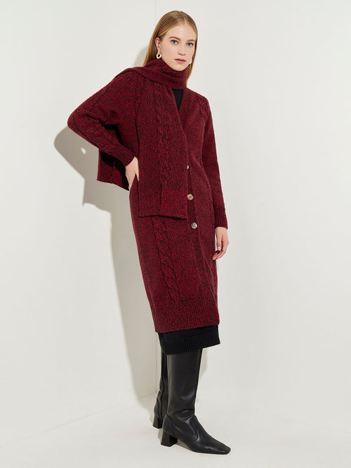 Cozy Cable Knit Duster Cardigan, Scarlet Red/Black | Misook