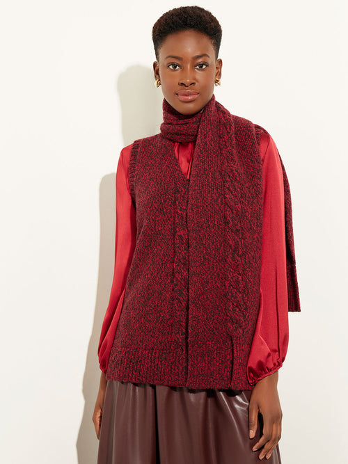 Cozy Cable Knit Sweater Vest, Scarlet Red/Black | Misook