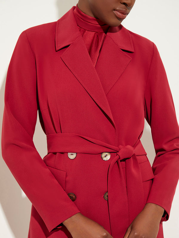Belted Double-Breasted Crepe de Chine Blazer, Scarlet Red | Misook