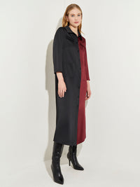 Two-Tone Belted Crepe de Chine Shirt Dress, Scarlet Red/Black | Misook