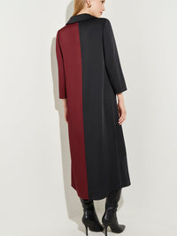 Two-Tone Belted Crepe de Chine Shirt Dress, Scarlet Red/Black | Misook