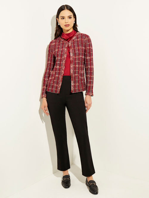 Eyelash Tweed Plaid Knit Jacket, Scarlet Red/Mahogany/Italian Clay/Biscotti/Black | Misook