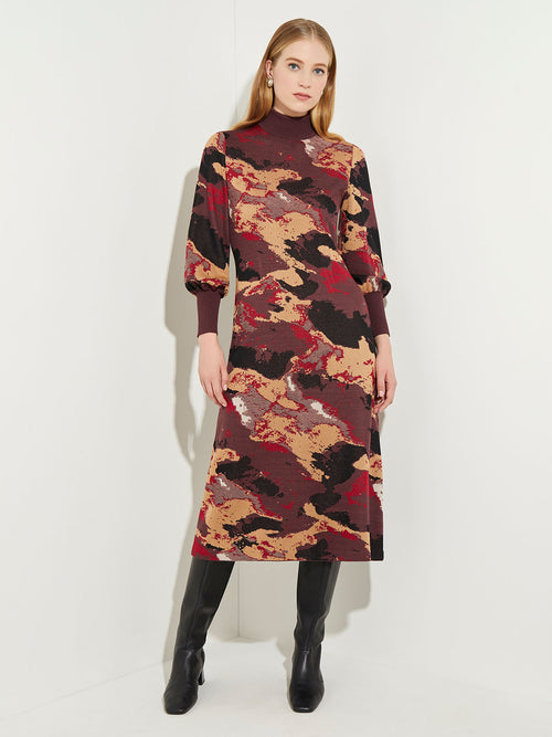 Landscape Pattern Soft Knit Midi Dress, Scarlet Red/Mahogany/Italian Clay/Biscotti/Black | Misook