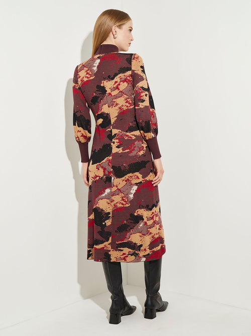 Landscape Pattern Soft Knit Midi Dress, Scarlet Red/Mahogany/Italian Clay/Biscotti/Black | Misook
