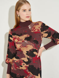 Landscape Pattern Soft Knit Midi Dress, Scarlet Red/Mahogany/Italian Clay/Biscotti/Black | Misook
