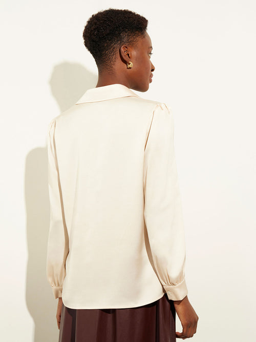Floral Embroidered Crepe de Chine Blouse, Biscotti/Scarlet Red/Mahogany | Misook