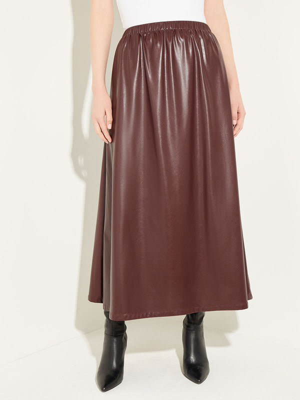 Vegan Leather A-Line Maxi Skirt, Mahogany | Misook