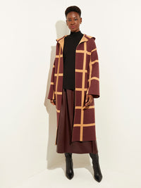 Reversible Windowpane Knit Coat, Italian Clay/Mahogany | Misook