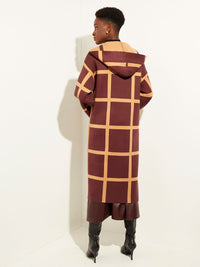Reversible Windowpane Knit Coat, Italian Clay/Mahogany | Misook