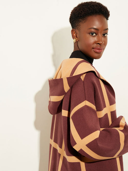 Reversible Windowpane Knit Coat, Italian Clay/Mahogany | Misook