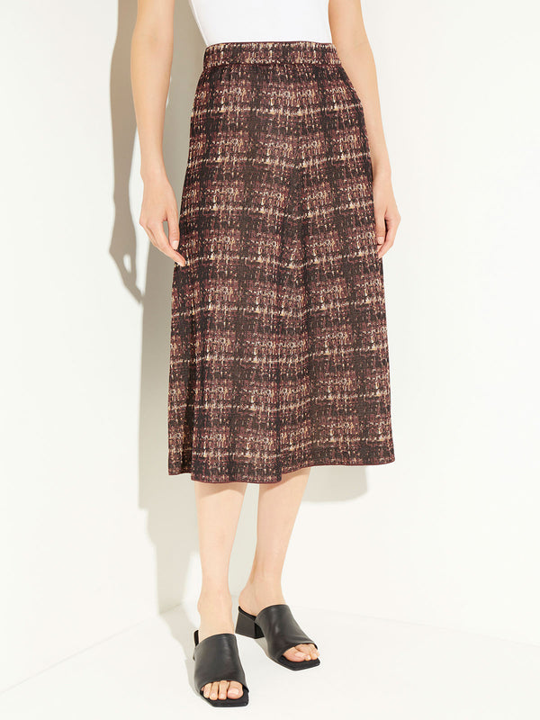 Plaid Knit A-Line Midi Skirt, Mahogany/Italian Clay/Biscotti/Black | Misook