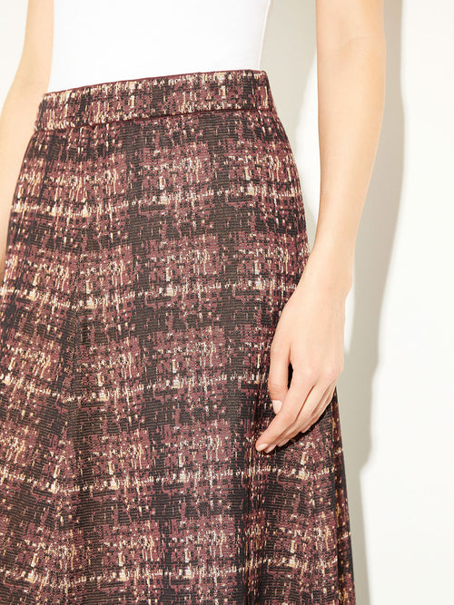 Plaid Knit A-Line Midi Skirt, Mahogany/Italian Clay/Biscotti/Black | Misook