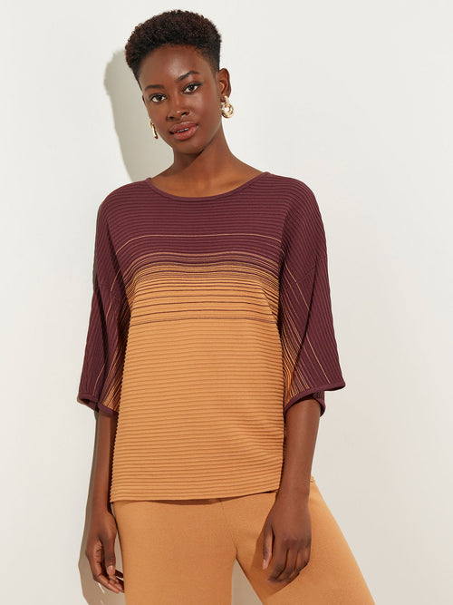 Two-Tone Ombre Textured Soft Recycled Knit Tunic, Italian Clay/Mahogany | Misook