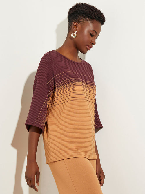 Two-Tone Ombre Textured Soft Recycled Knit Tunic, Italian Clay/Mahogany | Misook