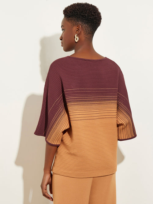 Two-Tone Ombre Textured Soft Recycled Knit Tunic, Italian Clay/Mahogany | Misook