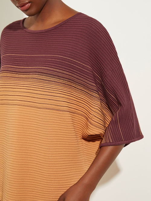 Two-Tone Ombre Textured Soft Recycled Knit Tunic, Italian Clay/Mahogany | Misook