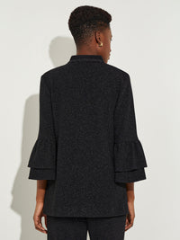 Flutter Sleeve Sparkle Woven Jacket, Black | Misook