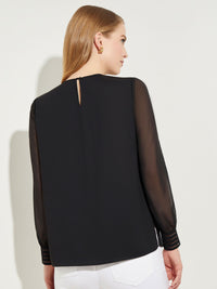 Sheer Chiffon Sleeve Crepe de Chine Blouse, Black | Misook