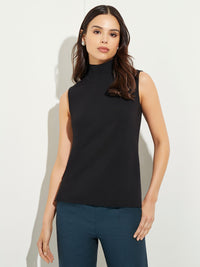 Sleeveless Soft Recycled Knit Turtleneck, Black, Black | Misook