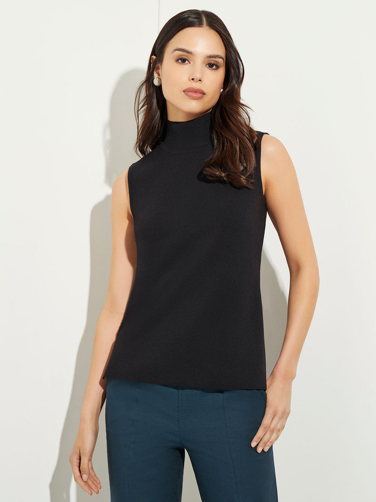 Sleeveless Soft Recycled Knit Turtleneck, Black, Black | Misook