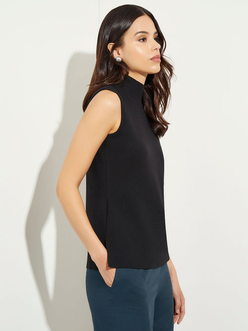 Sleeveless Soft Recycled Knit Turtleneck, Black, Black | Misook
