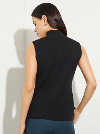 Sleeveless Soft Recycled Knit Turtleneck, Black, Black | Misook