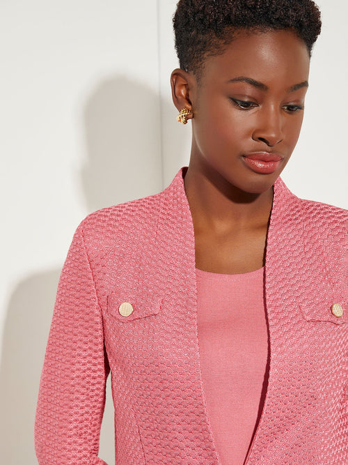 Modified Mandarin Collar Textured Knit Jacket, Rapture Rose | Misook