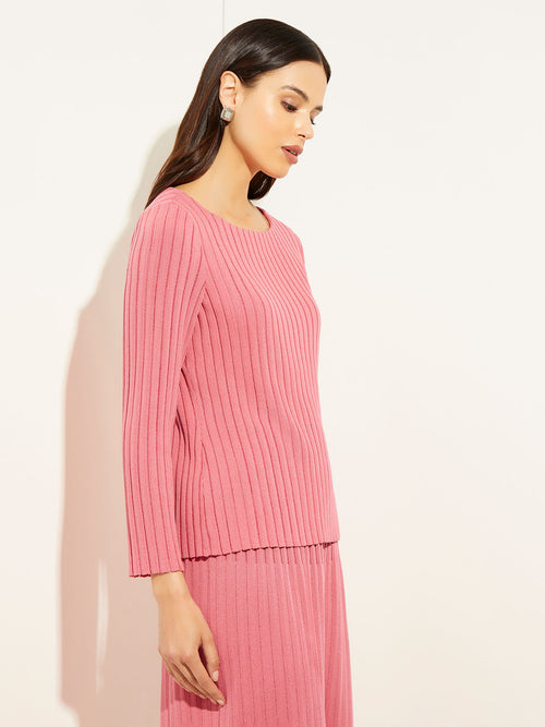 Long Sleeve Soft Ribbed Knit Top, Rapture Rose | Misook