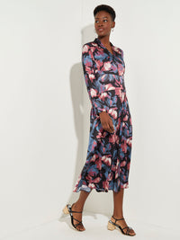 Midnight Floral Crepe de Chine Midi Dress, Rapture Rose/Slate Grey/Vintage Blue/Pale Pink/Black/New Ivory | Misook