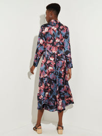 Midnight Floral Crepe de Chine Midi Dress, Rapture Rose/Slate Grey/Vintage Blue/Pale Pink/Black/New Ivory | Misook