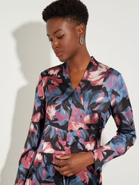 Midnight Floral Crepe de Chine Midi Dress, Rapture Rose/Slate Grey/Vintage Blue/Pale Pink/Black/New Ivory | Misook