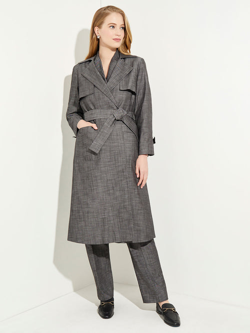 Belted Chambray Trench Coat, Slate Grey | Misook