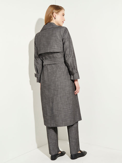 Belted Chambray Trench Coat, Slate Grey | Misook