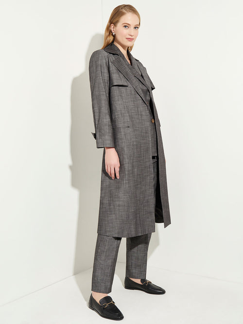 Belted Chambray Trench Coat, Slate Grey | Misook