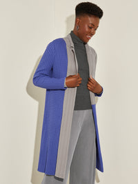 Colorblock Recycled Cable Knit Jacket & Scarf, Storm/Mink/Wisteria | Misook