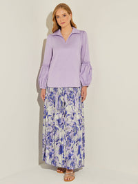 Gathered Puff Sleeve Cotton Poplin Blouse, Wisteria, Wisteria | Misook