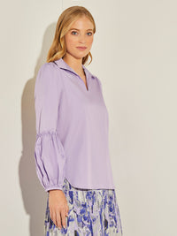 Gathered Puff Sleeve Cotton Poplin Blouse, Wisteria, Wisteria | Misook