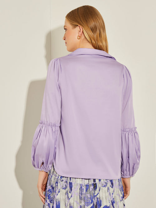 Gathered Puff Sleeve Cotton Poplin Blouse, Wisteria, Wisteria | Misook