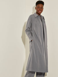 Pleated Neckline Belted Twill Trench Coat, Mink | Misook