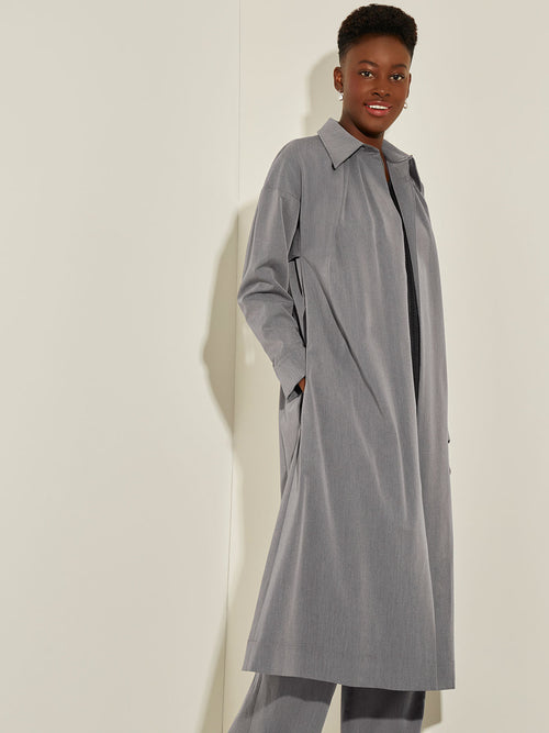 Pleated Neckline Belted Twill Trench Coat, Mink | Misook