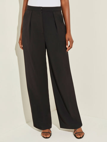 Tailored Wide Leg Crepe de Chine Pant, Black