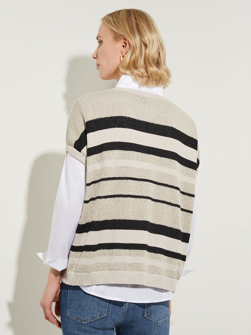 Mixed Stripe Sheer Knit Tunic, Almond Beige/Black | Misook