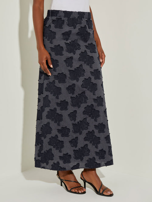 Fringe Pattern Cotton Blend Maxi Skirt, Black/White | Misook