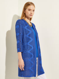 Burnout Pattern Long Knit Jacket, Satin Sky | Misook
