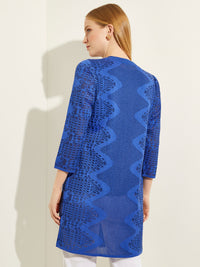 Burnout Pattern Long Knit Jacket, Satin Sky | Misook