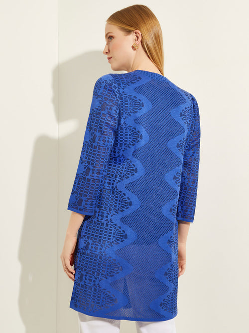 Burnout Pattern Long Knit Jacket, Satin Sky | Misook