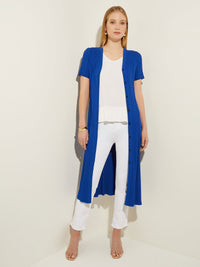 Button-Front Soft Cable Knit Midi Dress, Satin Sky | Misook