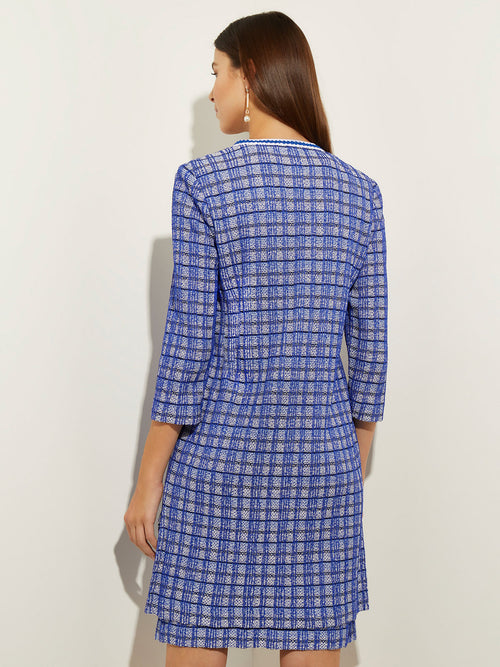 Contrast Trim Novelty Tweed Knit Topper, Satin Sky/Cirrus Blue/White/Black | Misook