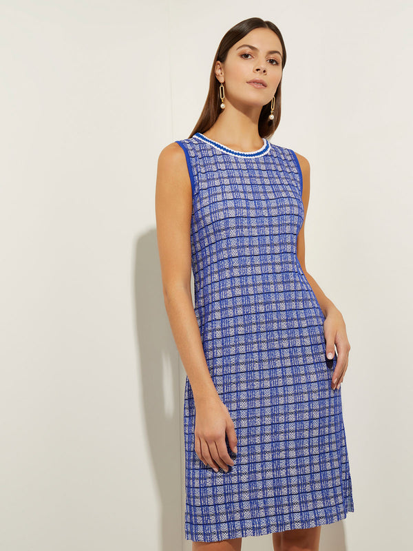 Contrast Trim Novelty Tweed Knit Midi Dress, Satin Sky/Cirrus Blue/White/Black | Misook